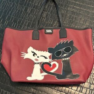 Karl Lagerfeld Red Tote with Cat Duo Design